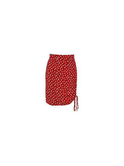 Red Flower Wrap Hip Skirt