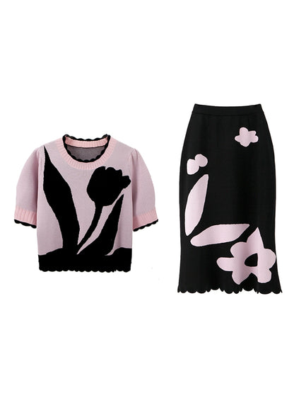 Pinky Tulip Knit T-Shirt Set
