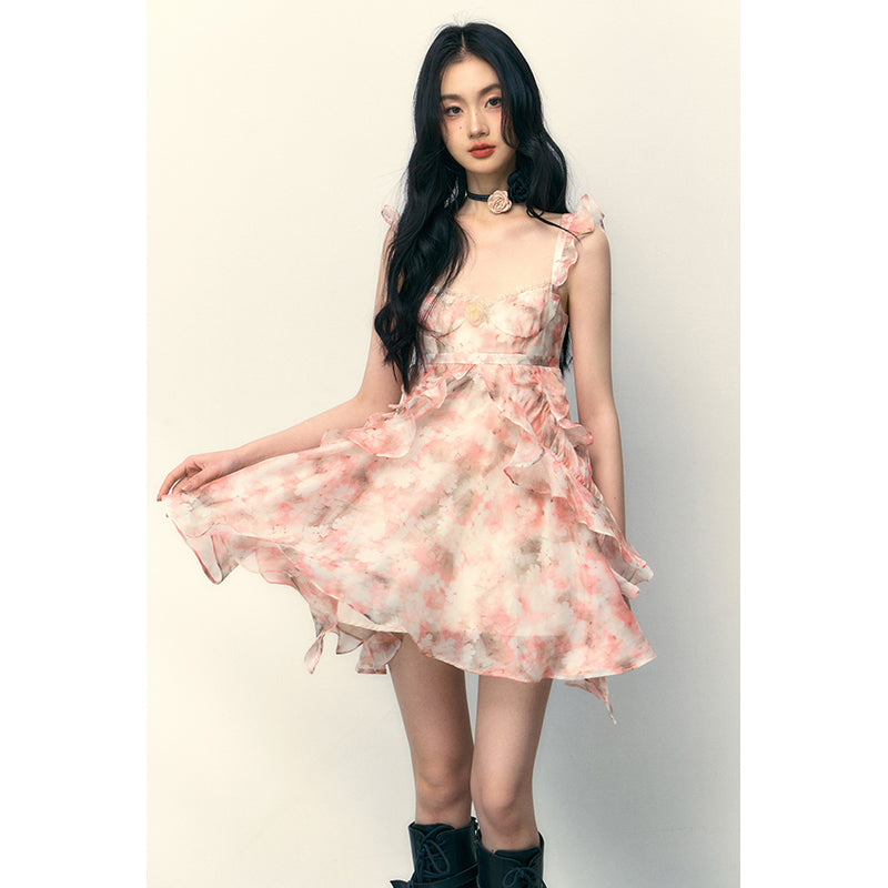 Peach Pink Fragmented Hem Dress