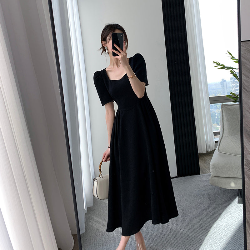 Elegant Black Square Neck Skirt