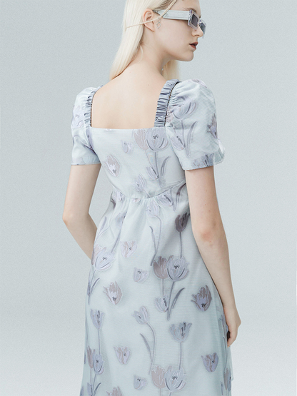 Robe de poupée à col carré à imprimé fleur de créateur