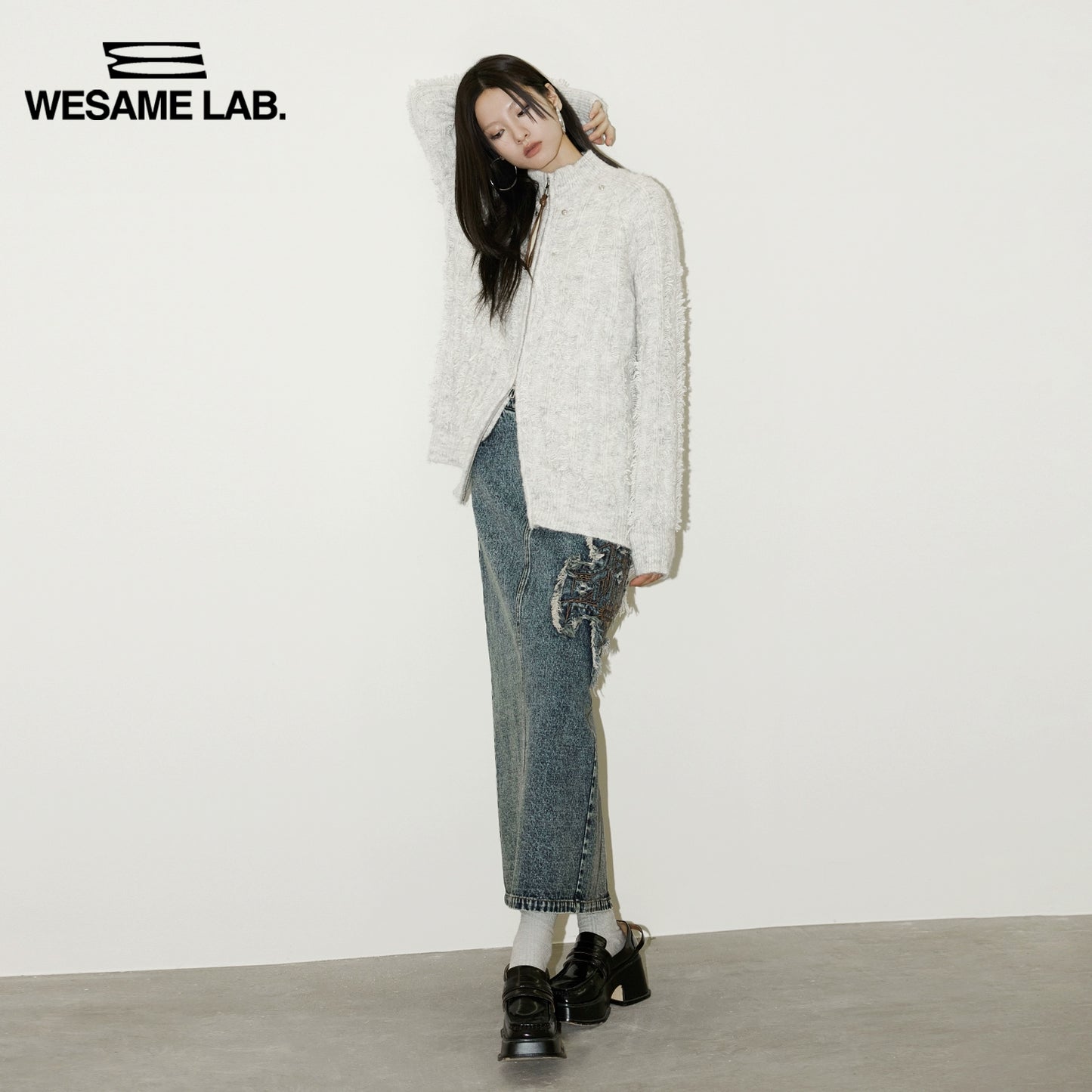 Irregular Tassel Stand Neck Lazy Sweater Cardigan