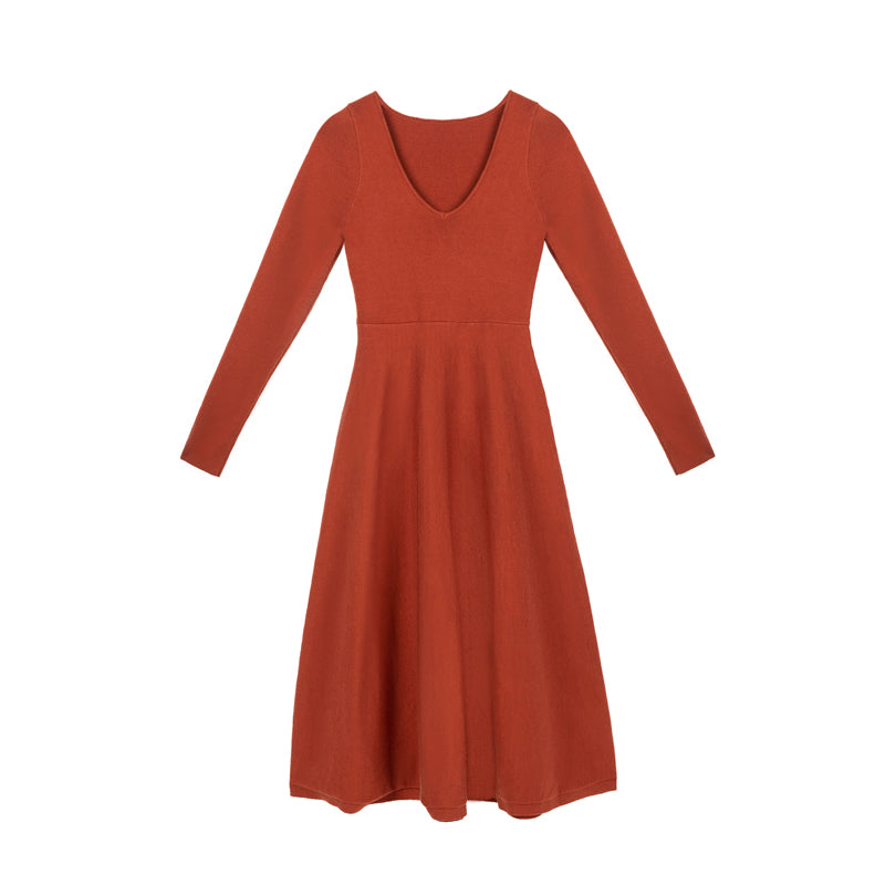 Retro V-Neck Knit Dress