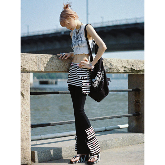 striped patchwork pants skirt