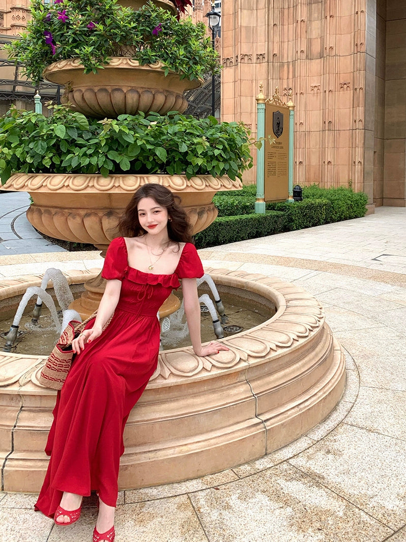 Chic Red Ruffle Dress: Summer Elegance in Mid-Length