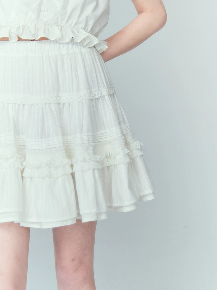 White Jacquard Lace - Fluffy Short Skirt