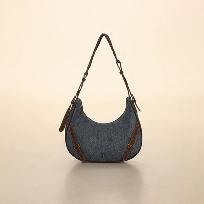 Twill Denim Patchwork Shoulder Bag