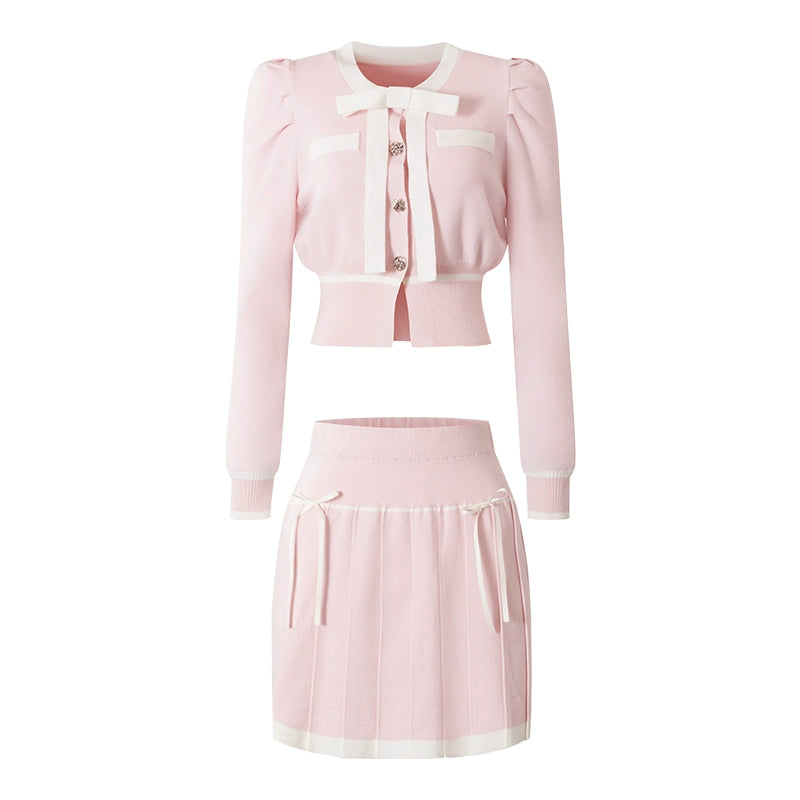 Pink Sweater & Pleated Skirt Set