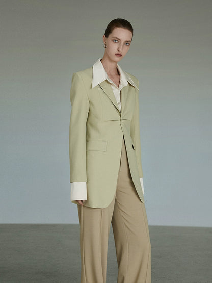Grass Green Pleated Suit Jacket