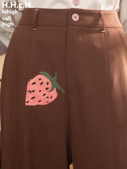 Strawberry Embroidery: Loose Wool Pants