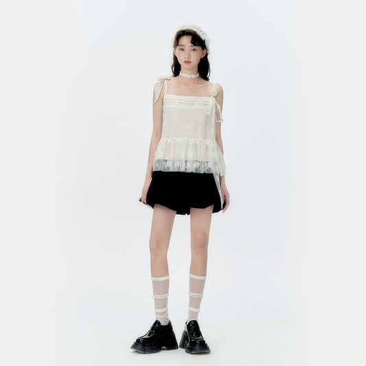 White Lace Strap Summer Top