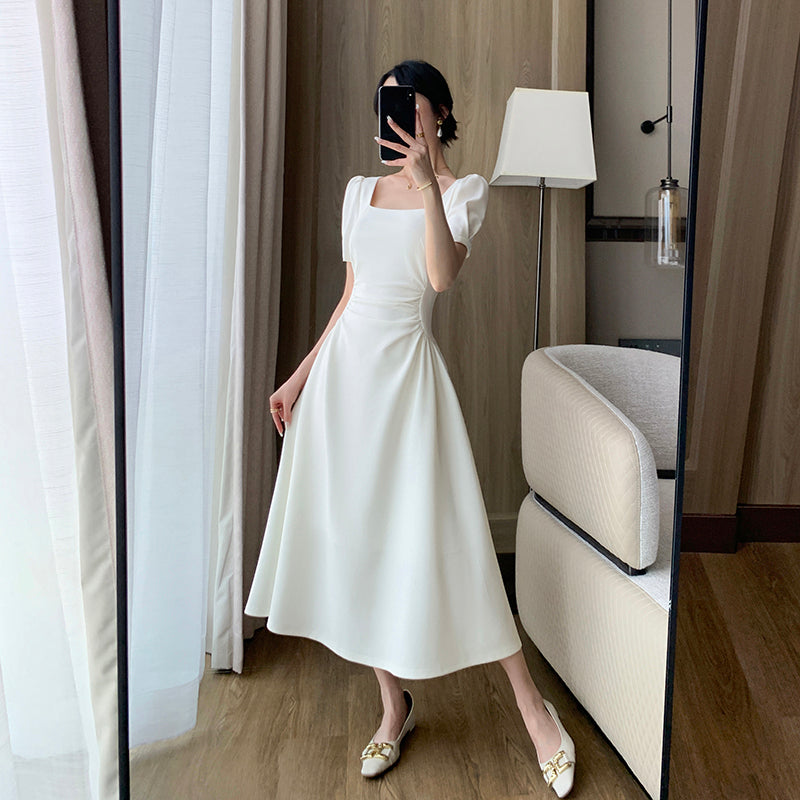 White Square Neck Long Skirt