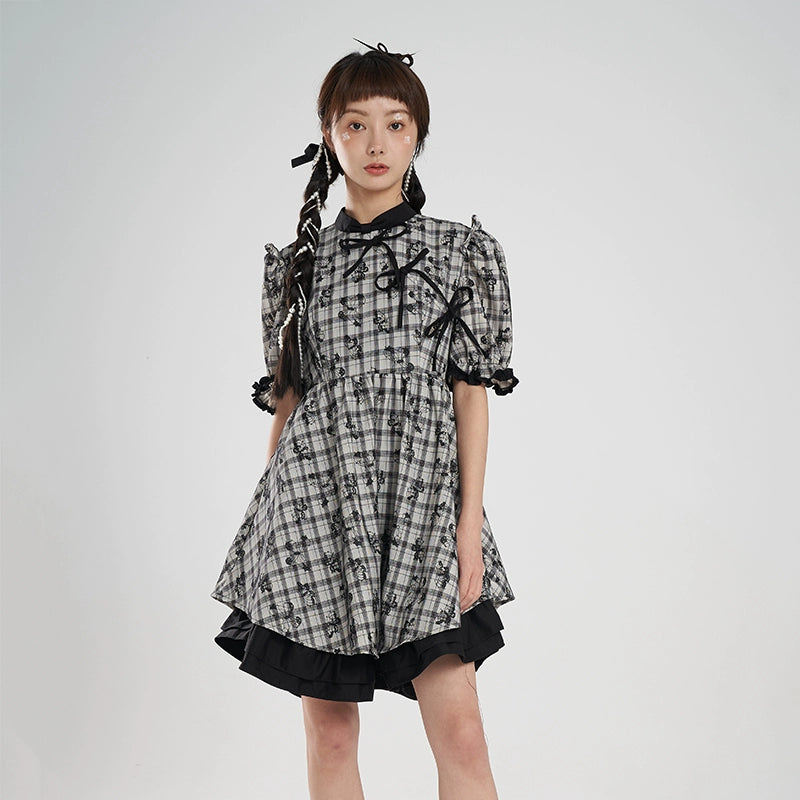 Checker Bow Cheongsam Doll Skirt