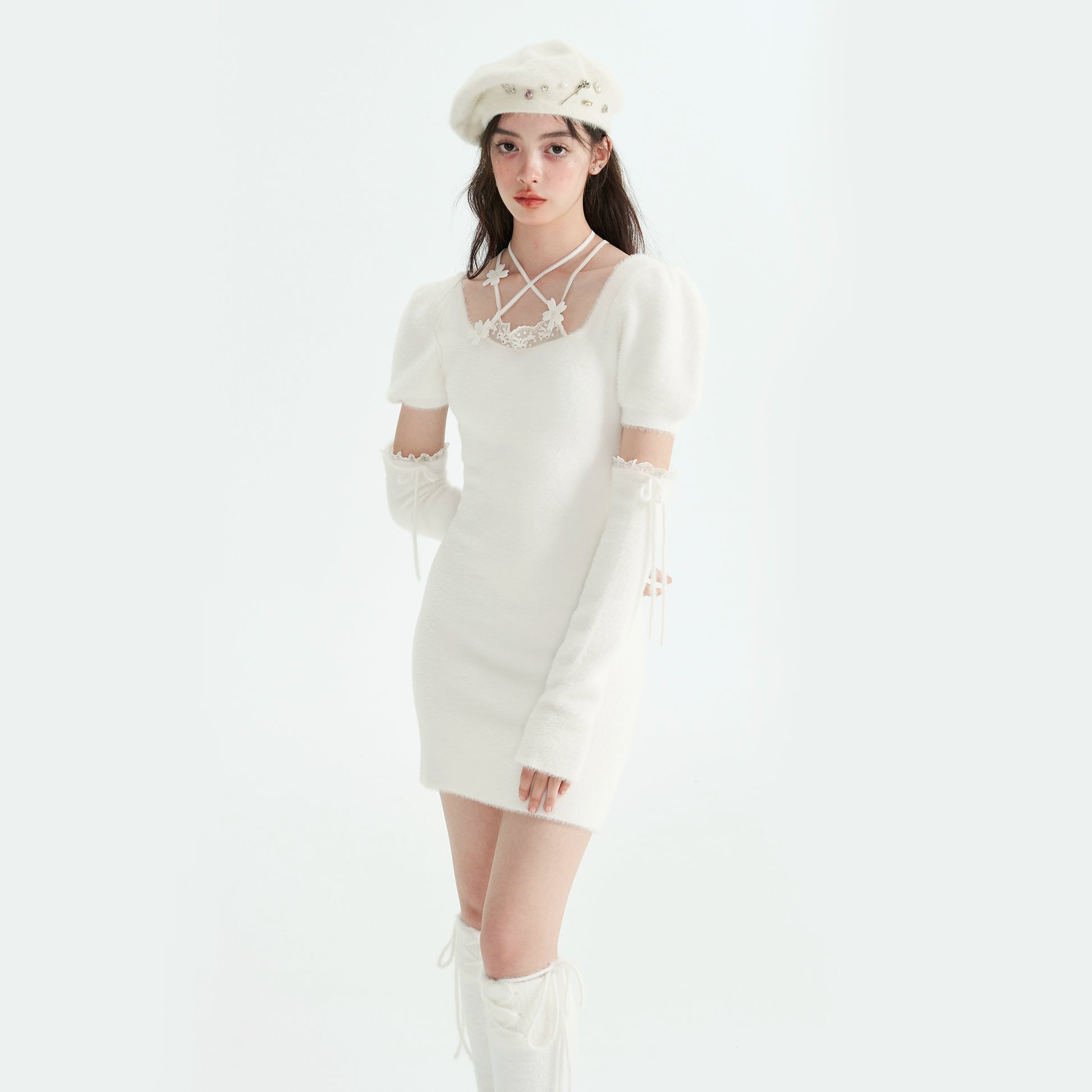 Rabbit Lace White Imitation Mink Skirt