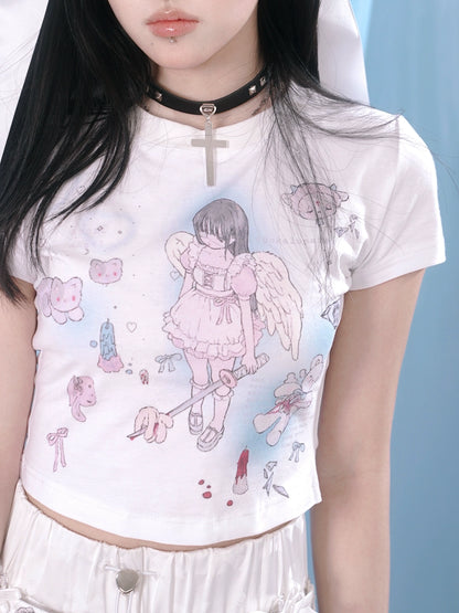 T-shirt stretta con stampa angelo