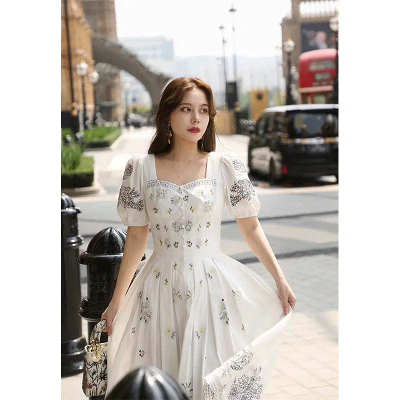 Gilded White Tea Heavy Cotton Retro Swing Dress