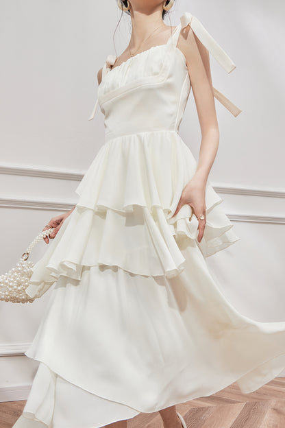 High-End White Strap Dress