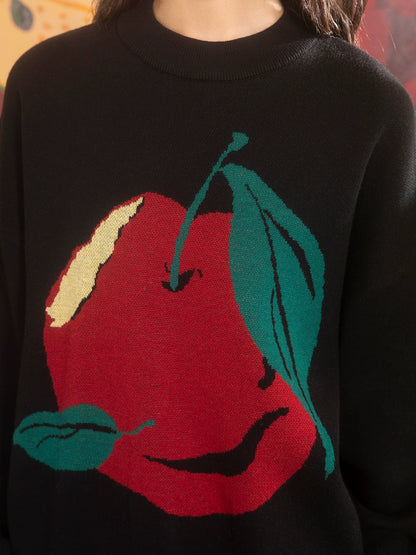 Mela rossa: maglione sciolto e set gonna a maglia