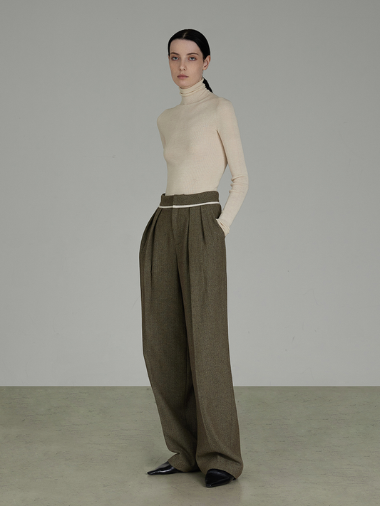 Wool Pleated Casual Pants