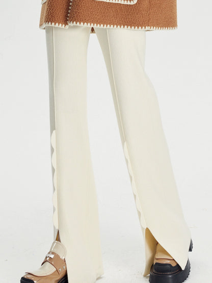 Wave Petal Knit Pants - Slim Fit High Waist