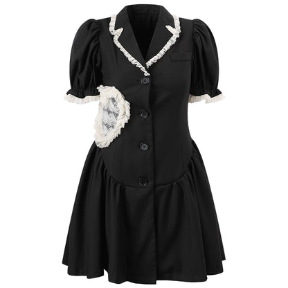 Hollow Heart Black Suit Dress