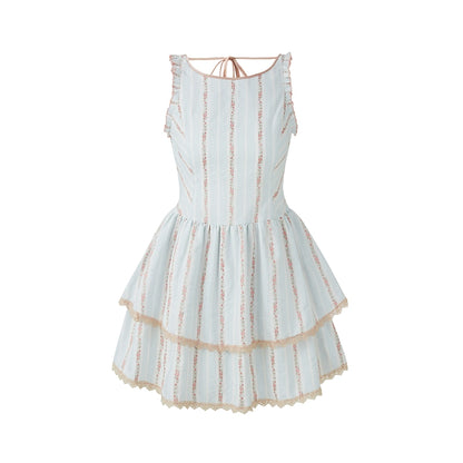 Sapphire Elegance - Sleeveless Stripe Lace Dress