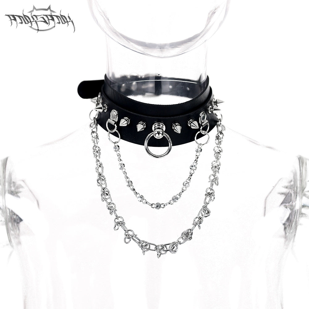 Rivet Rock PU Leather Necklace