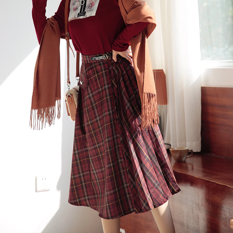 Vintage Red Plaid Skirt