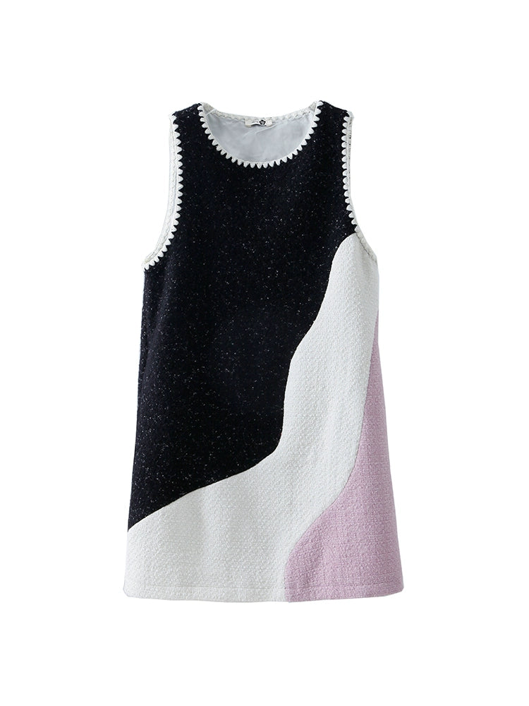 Original design by Ear UARE 1962 Flowing Light Wave Contrast Color Small Fragrant Fleece Tank Top Dress