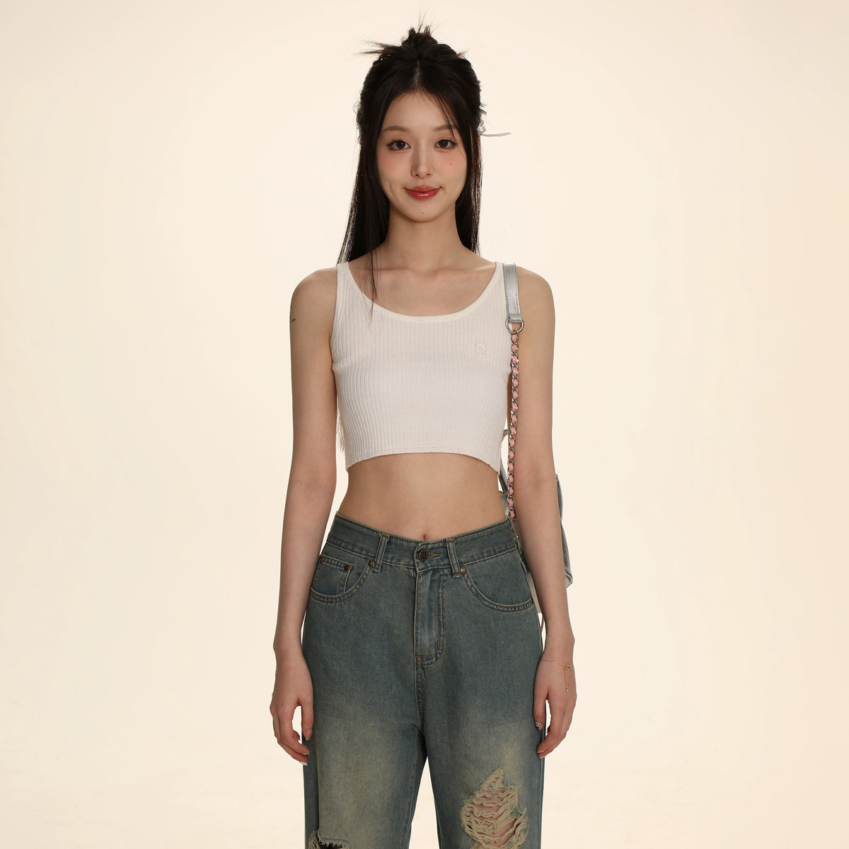 Soft Elastic Embroidered Tank Top