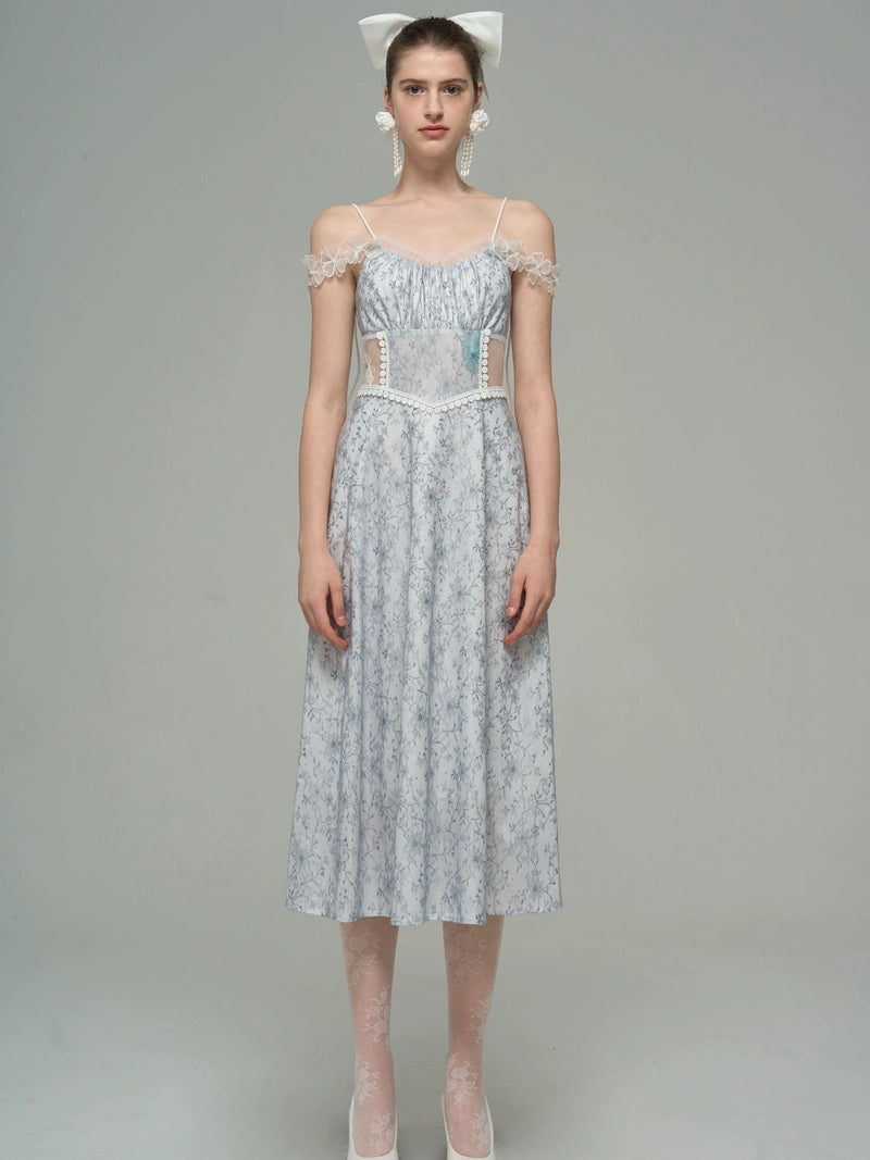 Grey Blue Butterfly Sling Dress