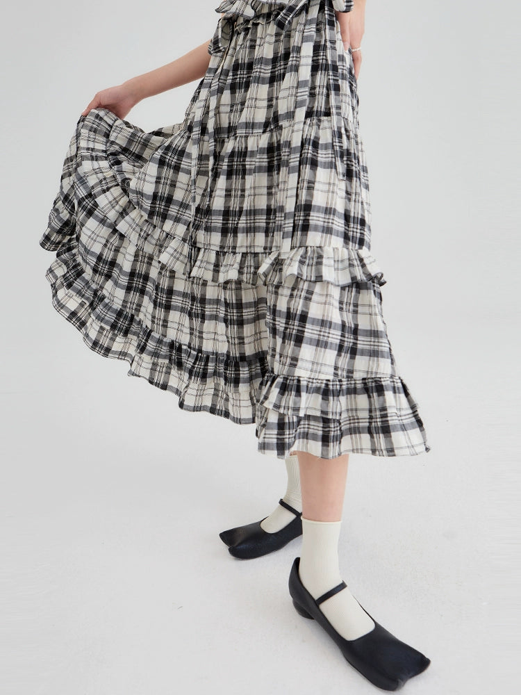 BW Check Elastic Half Skirt