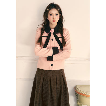 Bow Coat Pleated Skirt Set