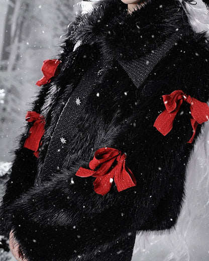 Dark Black Eco-Fur Winter Coat