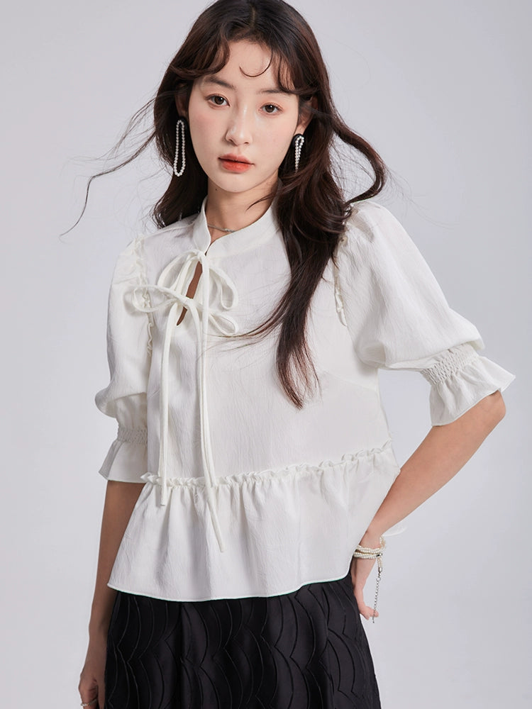 a new Chinese style bamboo leaf jacquard lace up diagonal top shirt with elegant bamboo leaves under the moon
