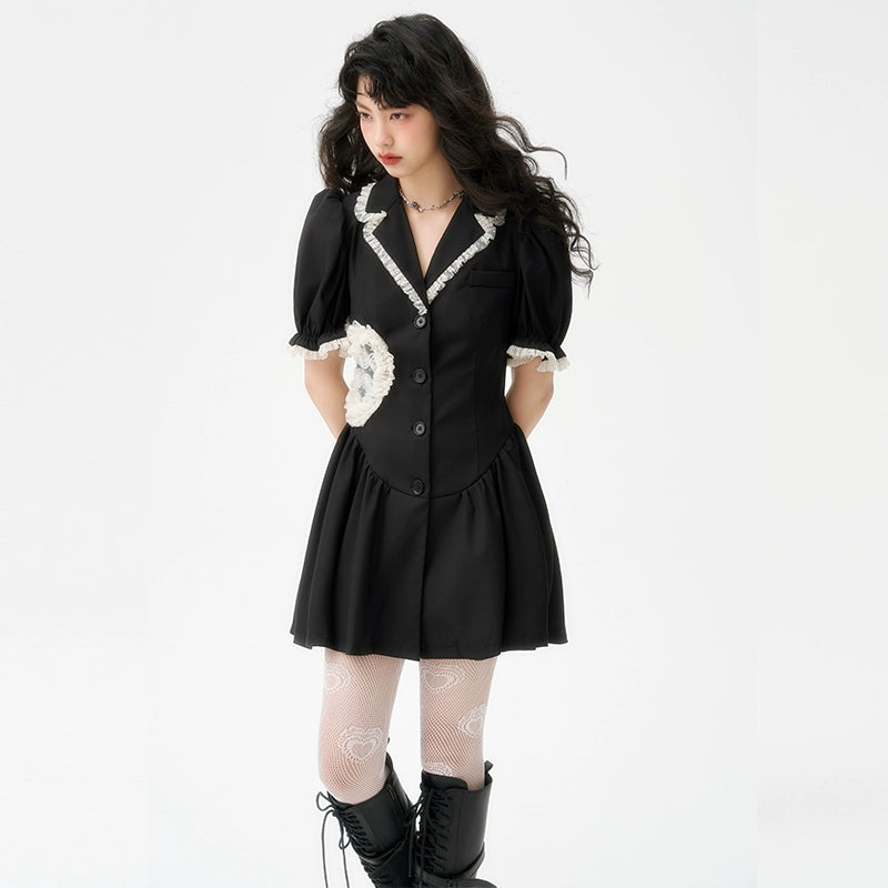 Hollow Heart Black Suit Dress