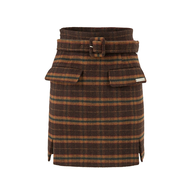 Welsh Tea Elegance - Black Wool Plaid Skirt