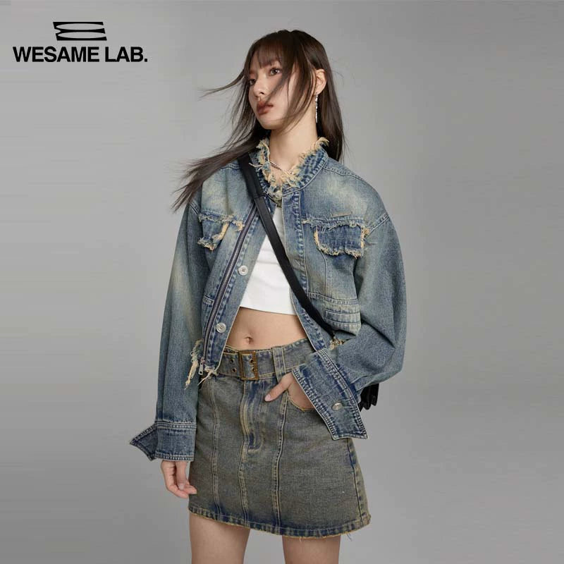 Loose Ragged Short Blue Oversize Denim Coat