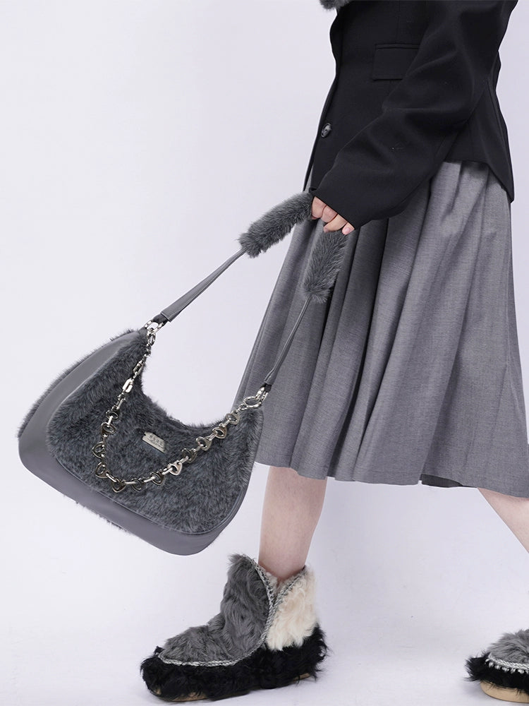 Grey Fur Underarm Bag