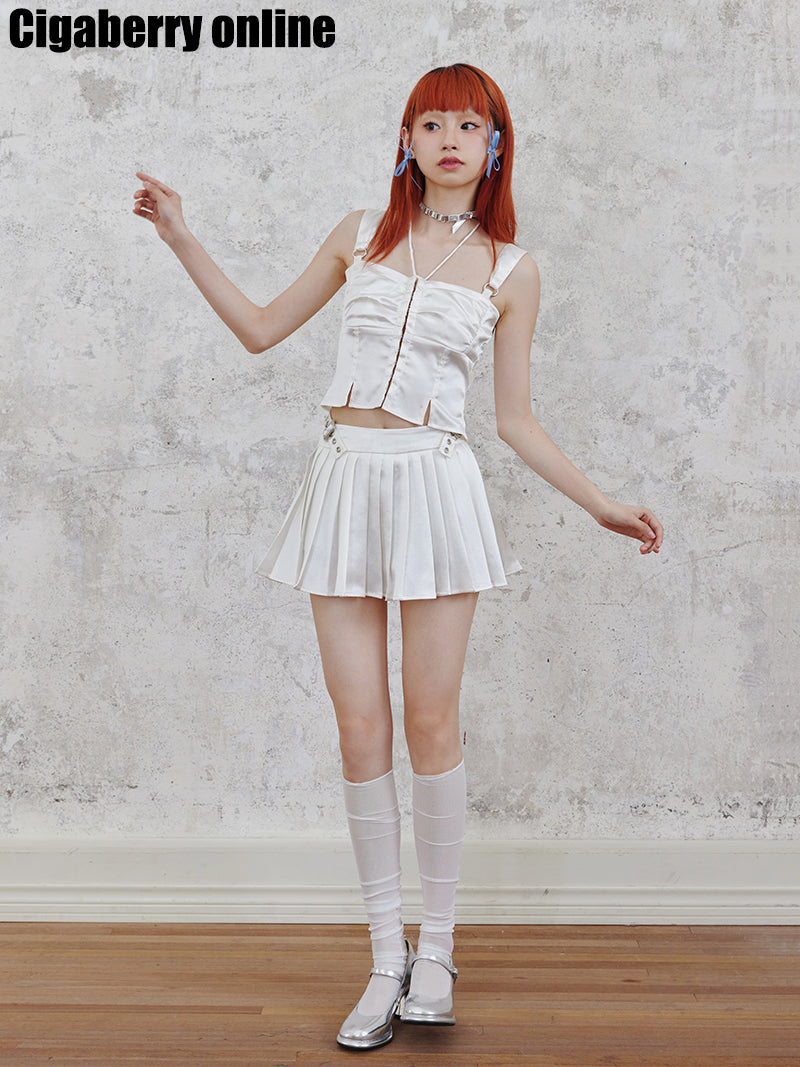 Spicy Strap Pleated Skirt