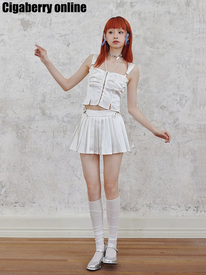 Spicy Strap Pleated Skirt