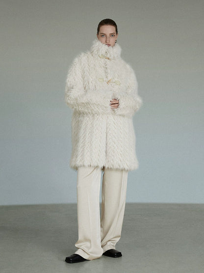 Cow Horn Button Fur Coat