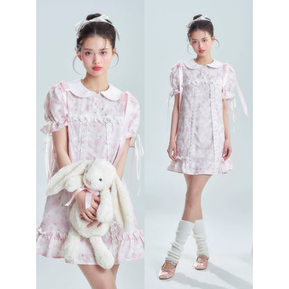 Pink Rose Doll Neck Dress