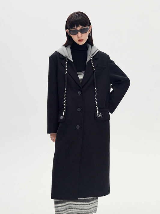 Detachable Hat - Woolen Mid-Length Coat