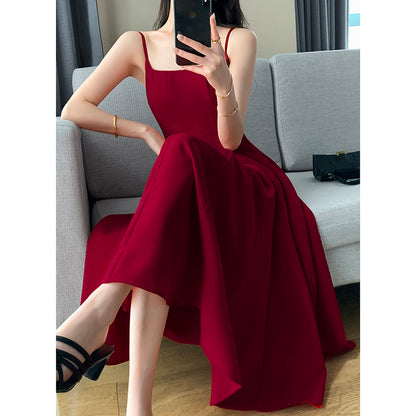 High-end Red Strap Dress - Summer