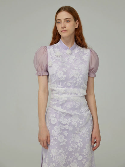 Robe d'épissage violet Qipao