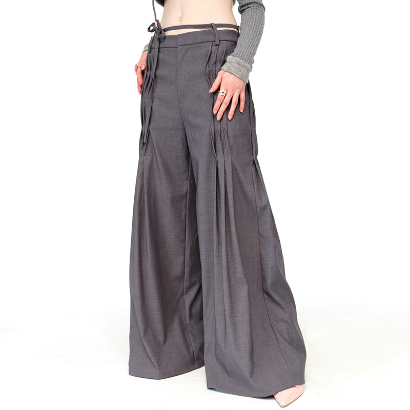New! Pleated Low-rise Mop Pants