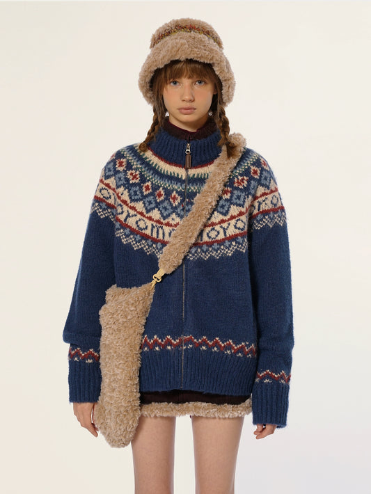 Thickened High Neck Knit Cardigan
