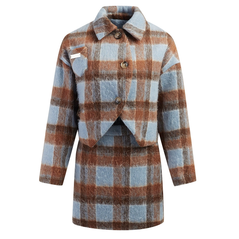 Brushed Plaid Woolen Set