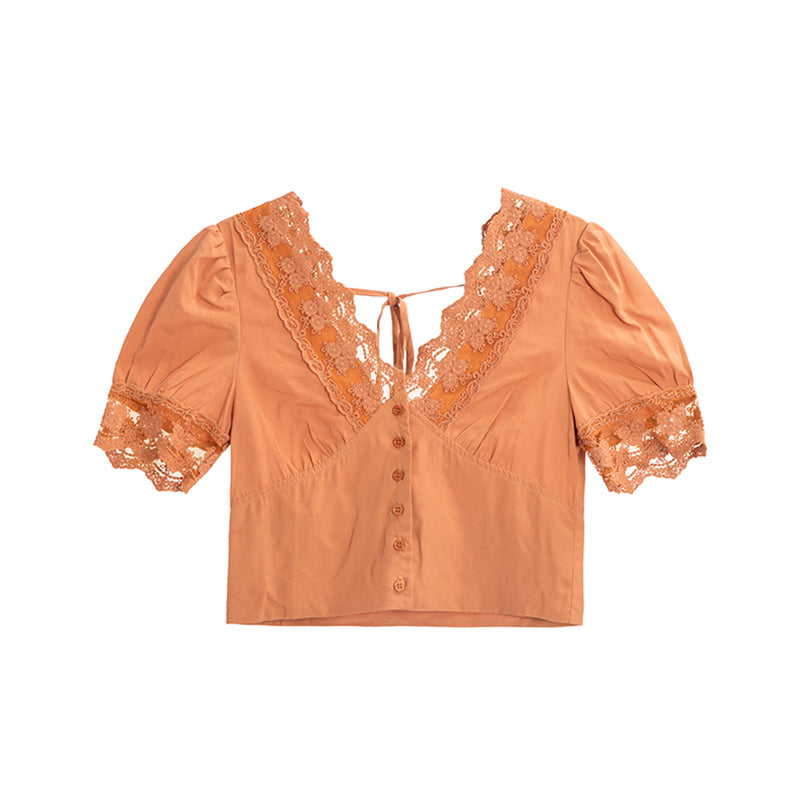 French Retro V-Neck Lace Top